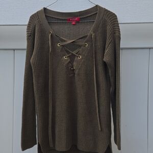 GUESS Women's V-Neck Lace-Up Sweater - Brown